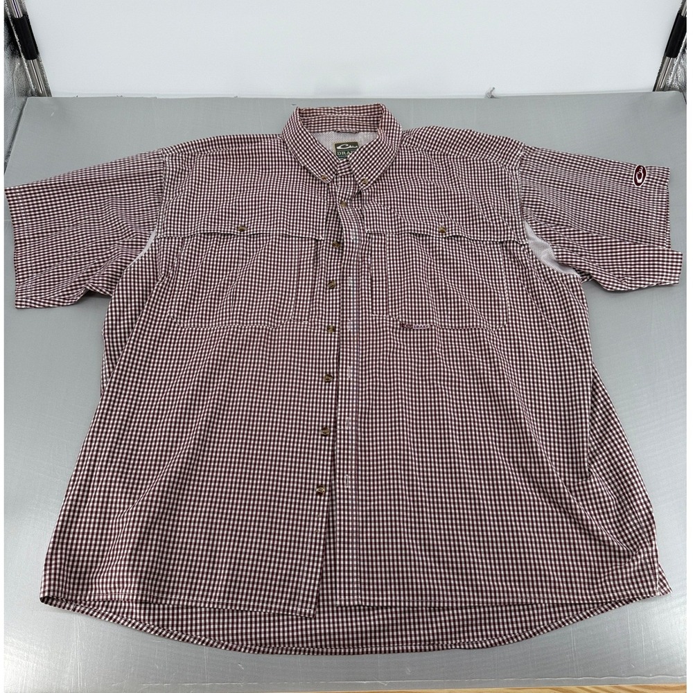 Drake Waterfowl Mens 3XL Maroon Gingham Short Sleeve Fishing Shirt Ventilated